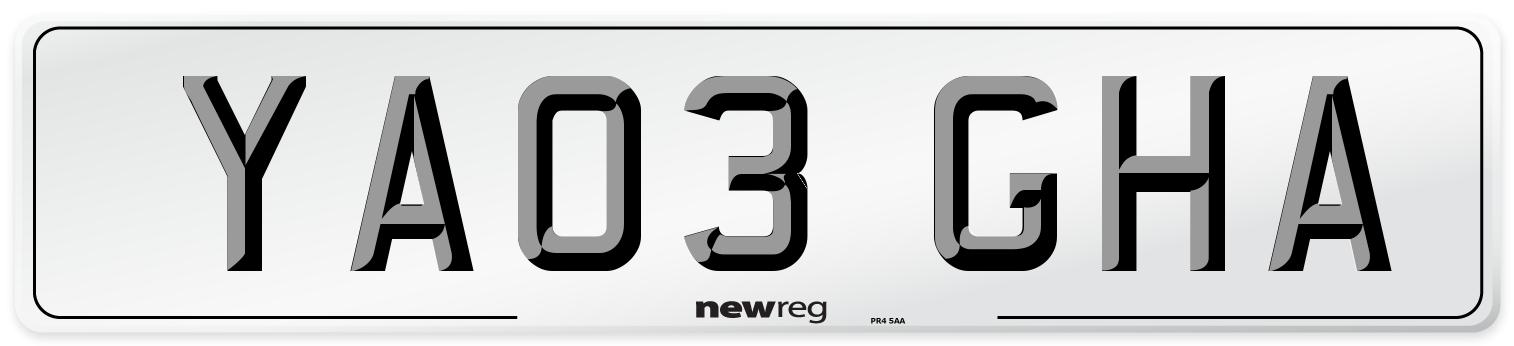 YA03 GHA Number Plate from New Reg